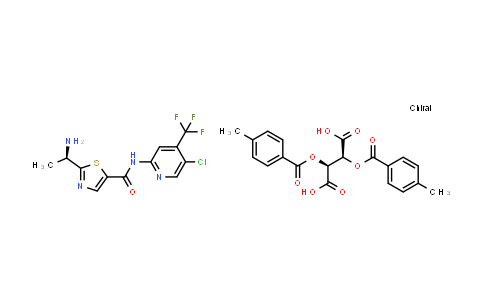 CAS No. 1095823-63-4, Butanedioic acid, 2,3-bis[(4-methylbenzoyl)oxy]-, (2S,3S)-, compd. with 2-[(1R)-1-aminoethyl]-N-[5-chloro-4-(trifluoromethyl)-2-pyridinyl]-5-thiazolecarboxamide (1:1)