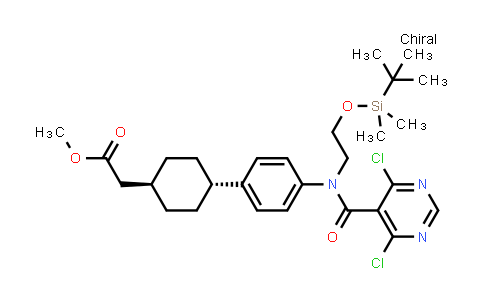 1109277-51-1 | Cyclohexaneacetic acid, 4-[4-[[(4,6-dichloro-5-pyrimidinyl)carbonyl][2-[[(1,1-dimethylethyl)dimethylsilyl]oxy]ethyl]amino]phenyl]-, methyl ester, trans-