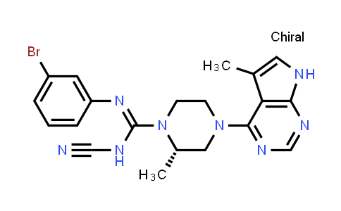 CAS No. 1116571-01-7, 1-Piperazinecarboximidamide, N'-(3-bromophenyl)-N-cyano-2-methyl-4-(5-methyl-7H-pyrrolo[2,3-d]pyrimidin-4-yl)-, (2S)-