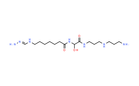 CAS No. 111880-86-5, Heptanamide, 7-[(aminoiminomethyl)amino]-N-[2-[[3-[(3-aminopropyl)amino]propyl]amino]-1-hydroxy-2-oxoethyl]-