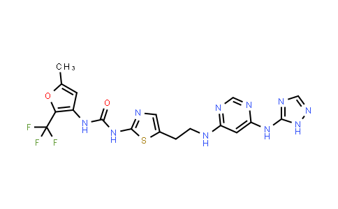 CAS No. 1126803-62-0, Urea, N-[5-methyl-2-(trifluoromethyl)-3-furanyl]-N'-[5-[2-[[6-(1H-1,2,4-triazol-5-ylamino)-4-pyrimidinyl]amino]ethyl]-2-thiazolyl]-
