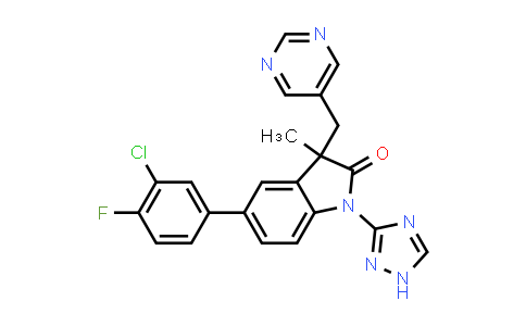 CAS No. 1141080-15-0, 5-(3-Chloro-4-fluorophenyl)-3-methyl-3-(pyrimidin-5-ylmethyl)-1-(1H-1,2,4-triazol-3-yl)indolin-2-one