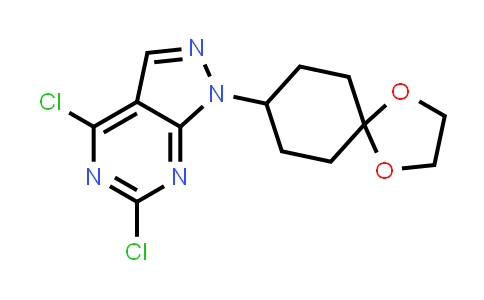 CAS No. 1144080-31-8, 4,6-Dichloro-1-(1,4-dioxaspiro[4.5]decan-8-yl)-1H-pyrazolo[3,4-d]pyrimidine