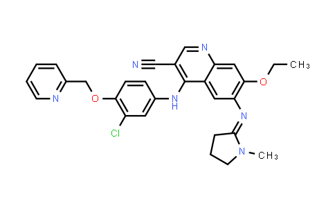 CAS No. 1144516-21-1, 4-[[3-Chloro-4-(2-pyridinylmethoxy)phenyl]amino]-7-ethoxy-6-[(1-methyl-2-pyrrolidinylidene)amino]-3-quinolinecarbonitrile