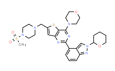 CAS No. 1146955-37-4, 4-(6-((4-(Methylsulfonyl)piperazin-1-yl)methyl)-2-(2-(tetrahydro-2H-pyran-2-yl)-2H-indazol-4-yl)thieno[3,2-d]pyrimidin-4-yl)morpholine