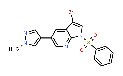 CAS No. 1147998-20-6, 1H-Pyrrolo[2,3-b]pyridine, 3-bromo-5-(1-methyl-1H-pyrazol-4-yl)-1-(phenylsulfonyl)-