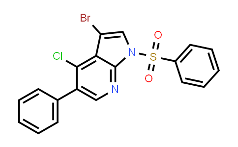 CAS No. 1172067-10-5, 1H-Pyrrolo[2,3-b]pyridine, 3-bromo-4-chloro-5-phenyl-1-(phenylsulfonyl)-