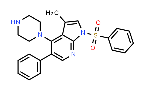 CAS No. 1172067-14-9, 1H-Pyrrolo[2,3-b]pyridine, 3-methyl-5-phenyl-1-(phenylsulfonyl)-4-(1-piperazinyl)-