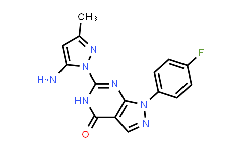 CAS No. 1172258-73-9, 6-(5-Amino-3-methyl-1H-pyrazol-1-yl)-1-(4-fluorophenyl)-1H,4H,5H-pyrazolo[3,4-d]pyrimidin-4-one