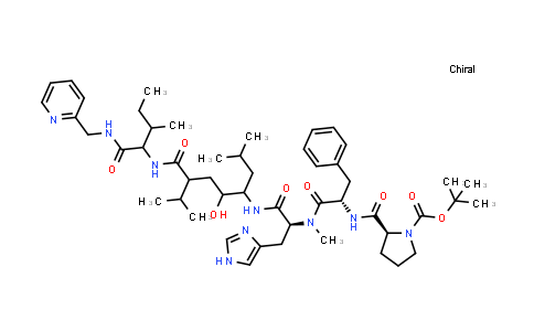 CAS No. 117708-13-1, L-Histidinamide, 1-[(1,1-dimethylethoxy)carbonyl]-L-prolyl-L-phenylalanyl-N-[2-hydroxy-5-methyl-1-(2-methylpropyl)-4-[[[2-methyl-1-[[(2-pyridinylmethyl)amino]carbonyl]butyl]amino]carbonyl]hexyl]-Nα-methyl-