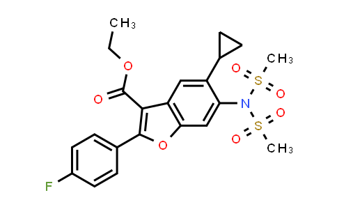 CAS No. 1185313-40-9, Ethyl 5-cyclopropyl-2-(4-fluorophenyl)-6-(N-(methylsulfonyl)methylsulfonamido)benzofuran-3-carboxylate