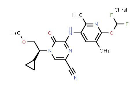 CAS No. 1188407-45-5, 2-Pyrazinecarbonitrile, 4-[(1S)-1-cyclopropyl-2-methoxyethyl]-6-[[6-(difluoromethoxy)-2,5-dimethyl-3-pyridinyl]amino]-4,5-dihydro-5-oxo-