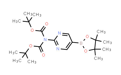 CAS No. 1190423-36-9, tert-butyl N-[(2-methylpropan-2-yl)oxycarbonyl]-N-[5-(4,4,5,5-tetramethyl-1,3,2-dioxaborolan-2-yl)pyrimidin-2-yl]carbamate
