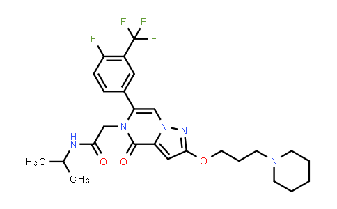 CAS No. 1192313-07-7, Pyrazolo[1,5-a]pyrazine-5(4H)-acetamide, 6-[4-fluoro-3-(trifluoromethyl)phenyl]-N-(1-methylethyl)-4-oxo-2-[3-(1-piperidinyl)propoxy]-