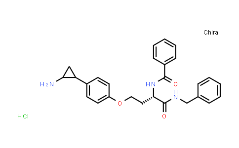 CAS No. 1196053-11-8, Benzamide, N-[(1S)-3-[4-(2-aminocyclopropyl)phenoxy]-1-[[(phenylmethyl)amino]carbonyl]propyl]-, hydrochloride (1:1)