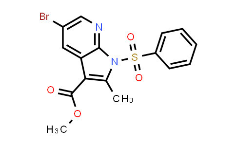 CAS No. 1200130-72-8, 1H-Pyrrolo[2,3-b]pyridine-3-carboxylic acid, 5-bromo-2-methyl-1-(phenylsulfonyl)-, methyl ester