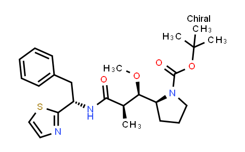 CAS No. 120205-54-1, 1-Pyrrolidinecarboxylic acid, 2-[(1R,2R)-1-methoxy-2-methyl-3-oxo-3-[[(1S)-2-phenyl-1-(2-thiazolyl)ethyl]amino]propyl]-, 1,1-dimethylethyl ester, (2S)-