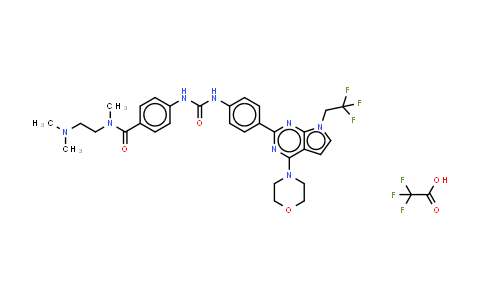 CAS No. 1202885-82-2, Benzamide, N-[2-(dimethylamino)ethyl]-N-methyl-4-[[[[4-[4-(4-morpholinyl)-7-(2,2,2-trifluoroethyl)-7H-pyrrolo[2,3-d]pyrimidin-2yl]phenyl]amino]carbonyl]amino]-, (CF3COOH salt)