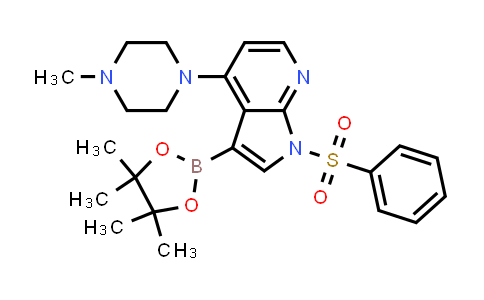 CAS No. 1203566-62-4, 1H-Pyrrolo[2,3-b]pyridine, 4-(4-methyl-1-piperazinyl)-1-(phenylsulfonyl)-3-(4,4,5,5-tetramethyl-1,3,2-dioxaborolan-2-yl)-