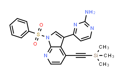 CAS No. 1203567-91-2, 2-Pyrimidinamine, 4-[1-(phenylsulfonyl)-4-[2-(trimethylsilyl)ethynyl]-1H-pyrrolo[2,3-b]pyridin-3-yl]-