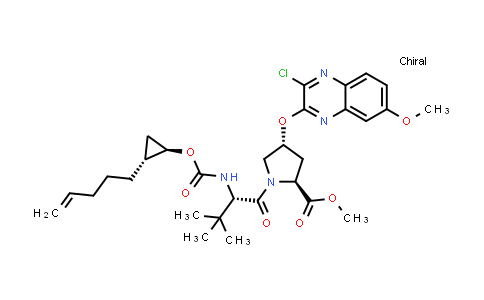 CAS No. 1206524-81-3, (2S,4R)-methyl 4-((3-chloro-7-methoxyquinoxalin-2-yl)oxy)-1-((S)-3,3-dimethyl-2-((((1R,2R)-2-(pent-4-en-1-yl)cyclopropoxy)carbonyl)amino)butanoyl)pyrrolidine-2-carboxylate