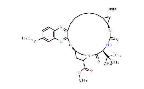 CAS No. 1206524-84-6, 8H-7,10-Methanocyclopropa[18,19][1,10,3,6]dioxadiazacyclononadecino[11,12-b]quinoxaline-8-carboxylic acid, 5-(1,1-dimethylethyl)-1,1a,3,4,5,6,9,10,18,19,20,21,22,22a-tetradecahydro-14-methoxy-3,6-dioxo-, methyl ester, (1aR,5S,8S,10R,22aR)-