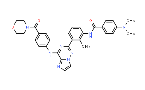 CAS No. 1206705-95-4, Benzamide, 4-(dimethylamino)-N-[2-methyl-3-[4-[[4-(4-morpholinylcarbonyl)phenyl]amino]imidazo[2,1-f][1,2,4]triazin-2-yl]phenyl]-