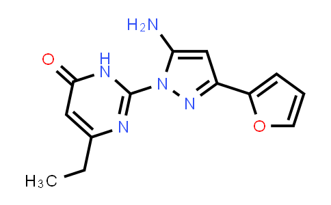 CAS No. 1206997-38-7, 2-[5-Amino-3-(furan-2-yl)-1H-pyrazol-1-yl]-6-ethyl-3,4-dihydropyrimidin-4-one