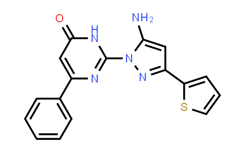 CAS No. 1207012-54-1, 2-[5-Amino-3-(thiophen-2-yl)-1H-pyrazol-1-yl]-6-phenyl-3,4-dihydropyrimidin-4-one