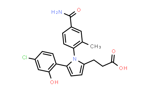 CAS No. 1208316-72-6, 3-(1-(4-Carbamoyl-2-methylphenyl)-5-(4-chloro-2-hydroxyphenyl)-1H-pyrrol-2-yl)propanoic acid