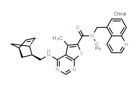 CAS No. 1212094-74-0, 4-(((1R,2S,4R)-Bicyclo[2.2.1]hept-5-en-2-ylmethyl)amino)-N,5-dimethyl-N-(quinolin-5-ylmethyl)thieno[2,3-d]pyrimidine-6-carboxamide