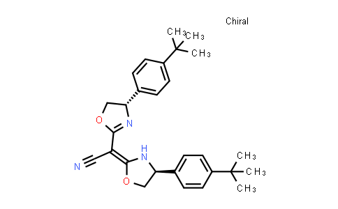 CAS No. 1217481-09-8, (E)-2-((S)-4-(4-(Tert-butyl)phenyl)-4,5-dihydrooxazol-2-yl)-2-((S)-4-(4-(tert-butyl)phenyl)oxazolidin-2-ylidene)acetonitrile