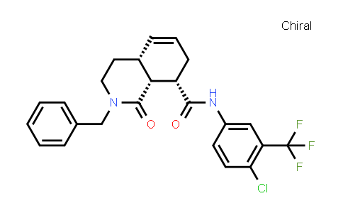 CAS No. 1219700-72-7, 8-Isoquinolinecarboxamide, N-[4-chloro-3-(trifluoromethyl)phenyl]-1,2,3,4,4a,7,8,8a-octahydro-1-oxo-2-(phenylmethyl)-, (4aR,8S,8aR)-