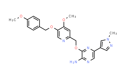 CAS No. 1219956-72-5, 2-Pyrazinamine, 3-[[4-methoxy-5-[(4-methoxyphenyl)methoxy]-2-pyridinyl]methoxy]-5-(1-methyl-1H-pyrazol-4-yl)-