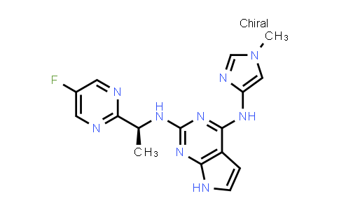 CAS No. 1220516-48-2, 7H-Pyrrolo[2,3-d]pyrimidine-2,4-diamine, N2-[(1S)-1-(5-fluoro-2-pyrimidinyl)ethyl]-N4-(1-methyl-1H-imidazol-4-yl)-