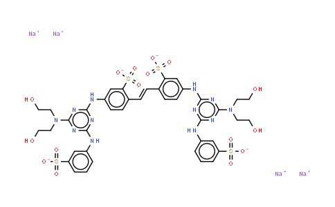CAS No. 12224-02-1, 4,4'-bis4-bis(2-hydroxyethyl)amino-6-(3-sulphonatophenyl)amino-1,3,5-triazin-2-ylaminostilbene-2,2'-disulphonate (sodium salt)