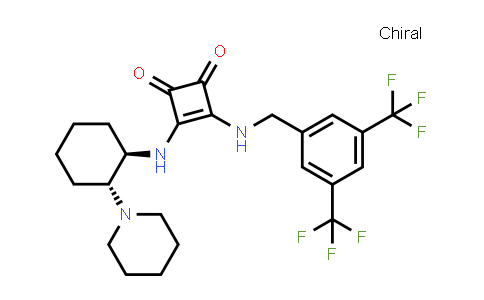 CAS No. 1223105-93-8, 3-[[[3,5-Bis(trifluoromethyl)phenyl]methyl]amino]-4-[[(1R,2R)-2-(1-piperidinyl)cyclohexyl]amino]-3-cyclobutene-1,2-dione