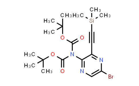 CAS No. 1225062-32-7, tert-Butyl N-(tert-butoxycarbonyl)-N-[5-bromo-3-[(trimethylsilyl)ethynyl]pyrazin-2-yl]carbamate