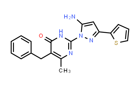 CAS No. 1226445-04-0, 2-[5-Amino-3-(thiophen-2-yl)-1H-pyrazol-1-yl]-5-benzyl-6-methyl-3,4-dihydropyrimidin-4-one