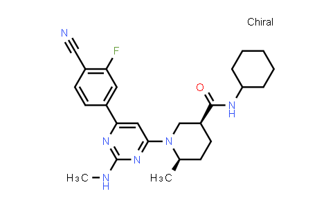 CAS No. 1227911-44-5, 3-Piperidinecarboxamide, 1-[6-(4-cyano-3-fluorophenyl)-2-(methylamino)-4-pyrimidinyl]-N-cyclohexyl-6-methyl-, (3S,6R)-