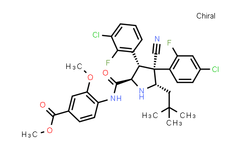 CAS No. 1229705-05-8, Benzoic acid, 4-[[[(2R,3S,4R,5S)-3-(3-chloro-2-fluorophenyl)-4-(4-chloro-2-fluorophenyl)-4-cyano-5-(2,2-dimethylpropyl)-2-pyrrolidinyl]carbonyl]amino]-3-methoxy-, methyl ester