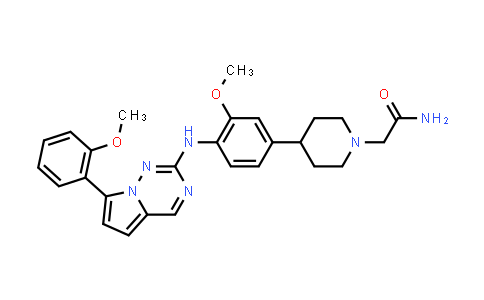 CAS No. 1233145-49-7, 1-Piperidineacetamide, 4-[3-methoxy-4-[[7-(2-methoxyphenyl)pyrrolo[2,1-f][1,2,4]triazin-2-yl]amino]phenyl]-