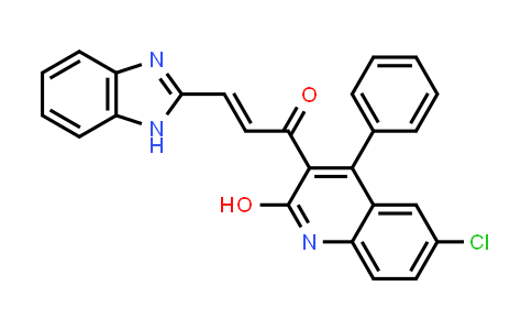 CAS No. 1233322-09-2, (E)-3-(1H-Benzo[d]imidazol-2-yl)-1-(6-chloro-2-hydroxy-4-phenylquinolin-3-yl)prop-2-en-1-one