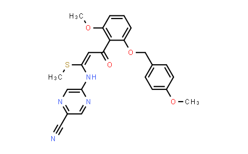 CAS No. 1234015-67-8, 2-Pyrazinecarbonitrile, 5-[[(1E)-3-[2-methoxy-6-[(4-methoxyphenyl)methoxy]phenyl]-1-(methylthio)-3-oxo-1-propen-1-yl]amino]-