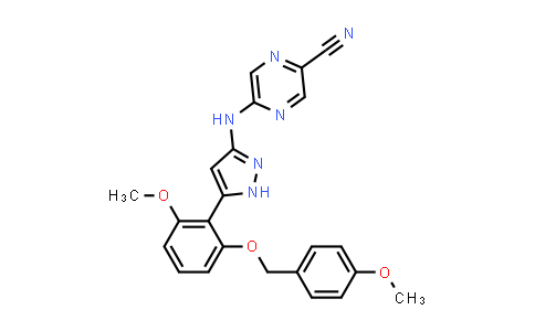 CAS No. 1234015-68-9, 2-Pyrazinecarbonitrile, 5-[[5-[2-methoxy-6-[(4-methoxyphenyl)methoxy]phenyl]-1H-pyrazol-3-yl]amino]-