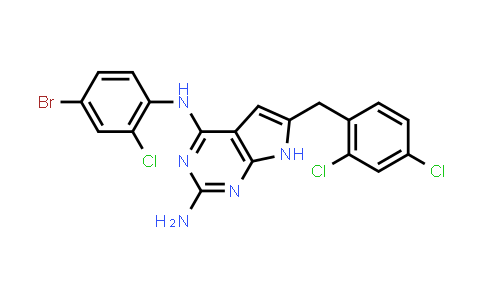 CAS No. 1234201-32-1, 7H-Pyrrolo[2,3-d]pyrimidine-2,4-diamine, N4-(4-bromo-2-chlorophenyl)-6-[(2,4-dichlorophenyl)methyl]-