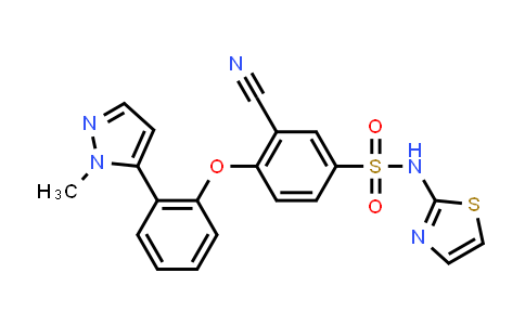 CAS No. 1235397-05-3, 3-Cyano-4-[2-(2-methylpyrazol-3-yl)phenoxy]-N-(1,3-thiazol-2-yl)benzenesulfonamide