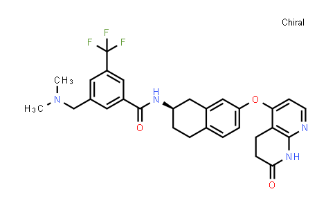 CAS No. 1237586-99-0, Benzamide, 3-[(dimethylamino)methyl]-N-[(2R)-1,2,3,4-tetrahydro-7-[(5,6,7,8-tetrahydro-7-oxo-1,8-naphthyridin-4-yl)oxy]-2-naphthalenyl]-5-(trifluoromethyl)-