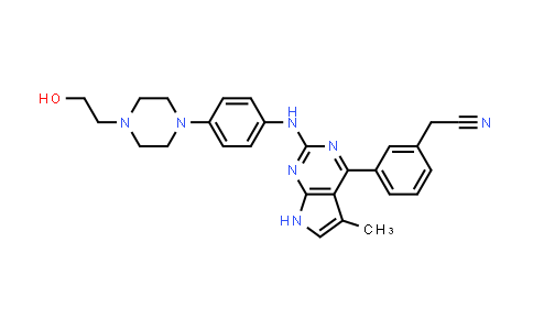 CAS No. 1239875-89-8, Benzeneacetonitrile, 3-[2-[[4-[4-(2-hydroxyethyl)-1-piperazinyl]phenyl]amino]-5-methyl-7H-pyrrolo[2,3-d]pyrimidin-4-yl]-