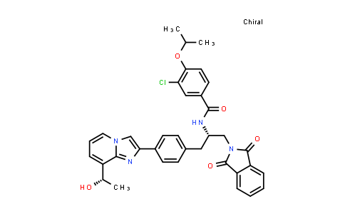 CAS No. 1240137-67-0, 3-Chloro-N-((S)-1-(1,3-dioxoisoindolin-2-yl)-3-(4-(8-((S)-1-hydroxyethyl)imidazo[1,2-a]pyridin-2-yl)phenyl)propan-2-yl)-4-isopropoxybenzamide
